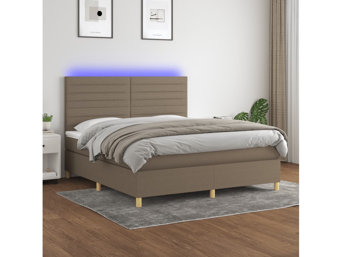 Vidaxl Cama Box Spring Colchão/led 180x200cm Tecido Cinza-acastanhado