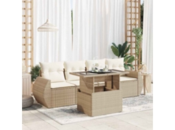 Vidaxl 5 Pcs Conjunto De Sofás P/ Jardim Com Almofadões Vime Pe Bege