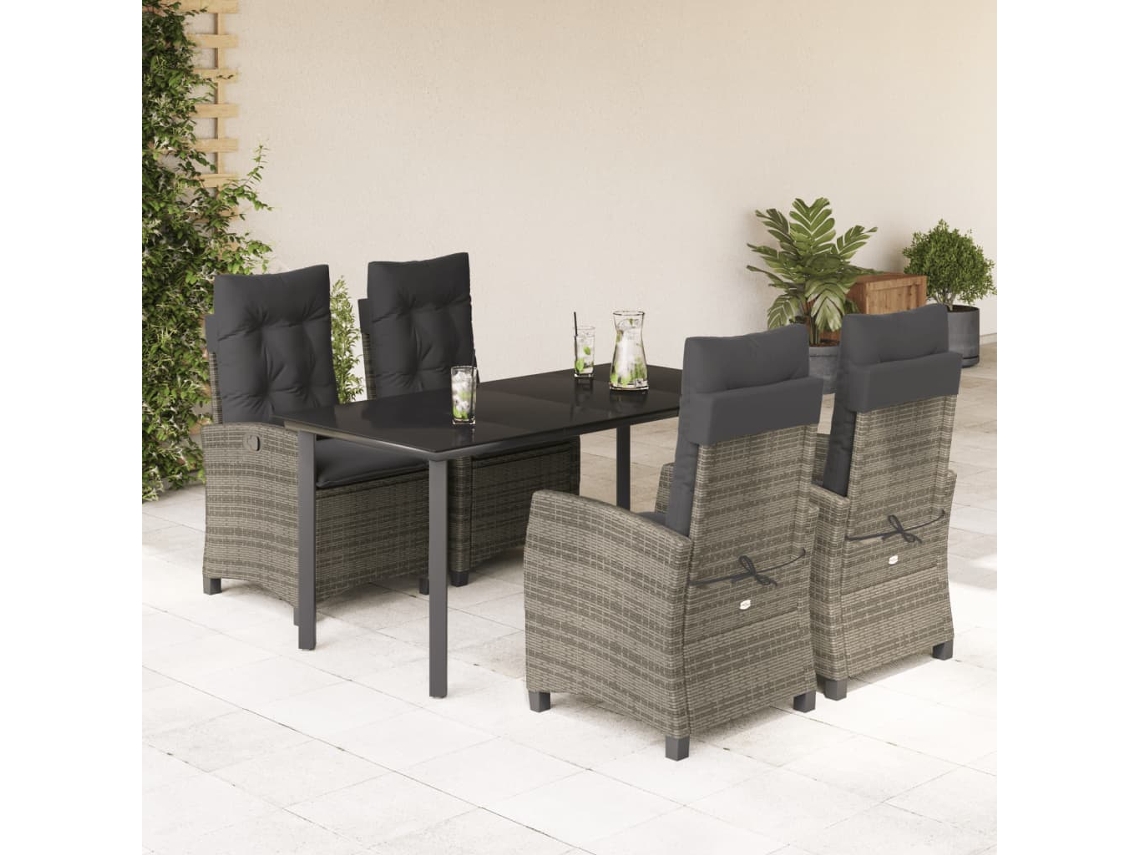 Conjunto 5 Peças Jantar P/ Jardim C/ Almofadões Vime Pe Cinza Dkd Home Decor