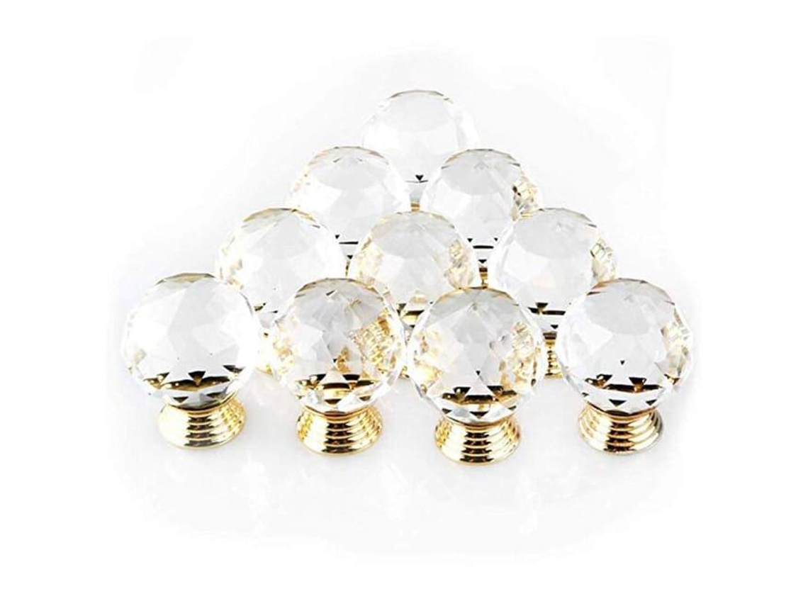 Lote De 10 Puxadores De Gaveta Redondos De Cristal Dourado,30mm,para Móveis,armários E Cômodas
