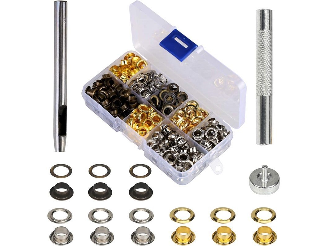 Olhos de Metal de 6mm com 200 Peças e Ferramentas para Couro e Roupa S/MARCA