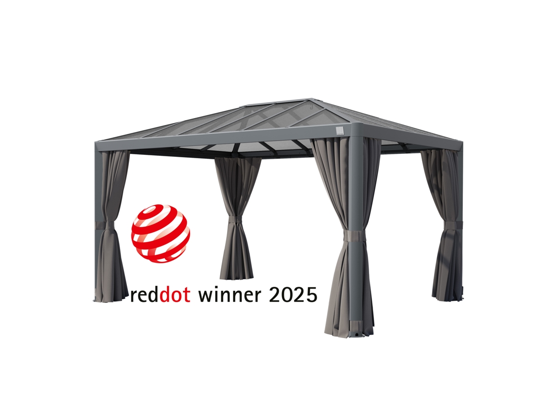 Primeyard Gazebo De Jardim 3x4 M Com Teto De Policarbonato Hardtop Pavilhão Com 4 Cortinas Em Cinza Toolport