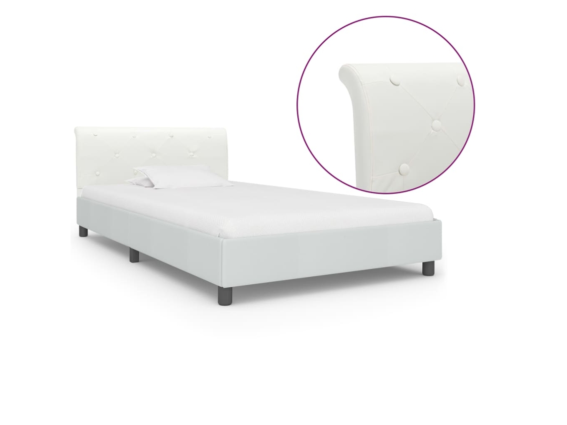 Estrutura De Cama 90x200 Cm Couro Artificial Branco