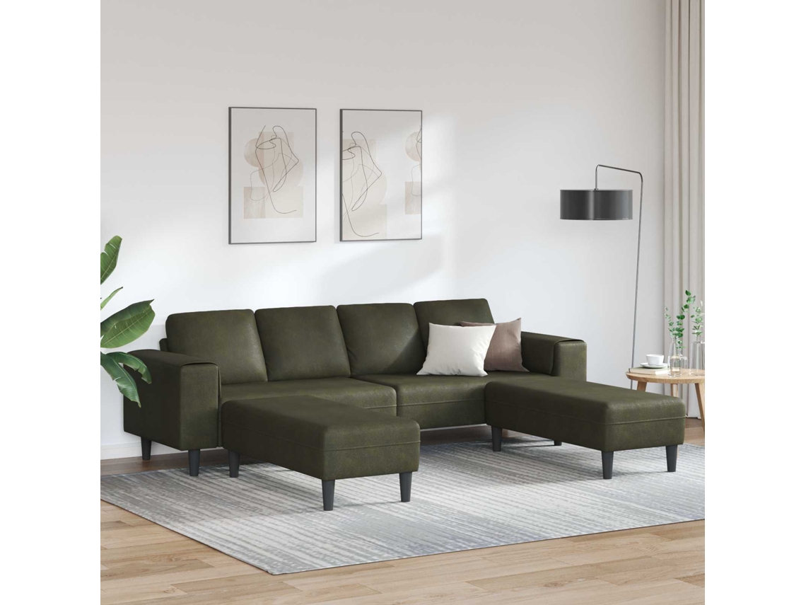 Vidaxl Sofá De Sala De Estar 3 Pcs Verde Exército