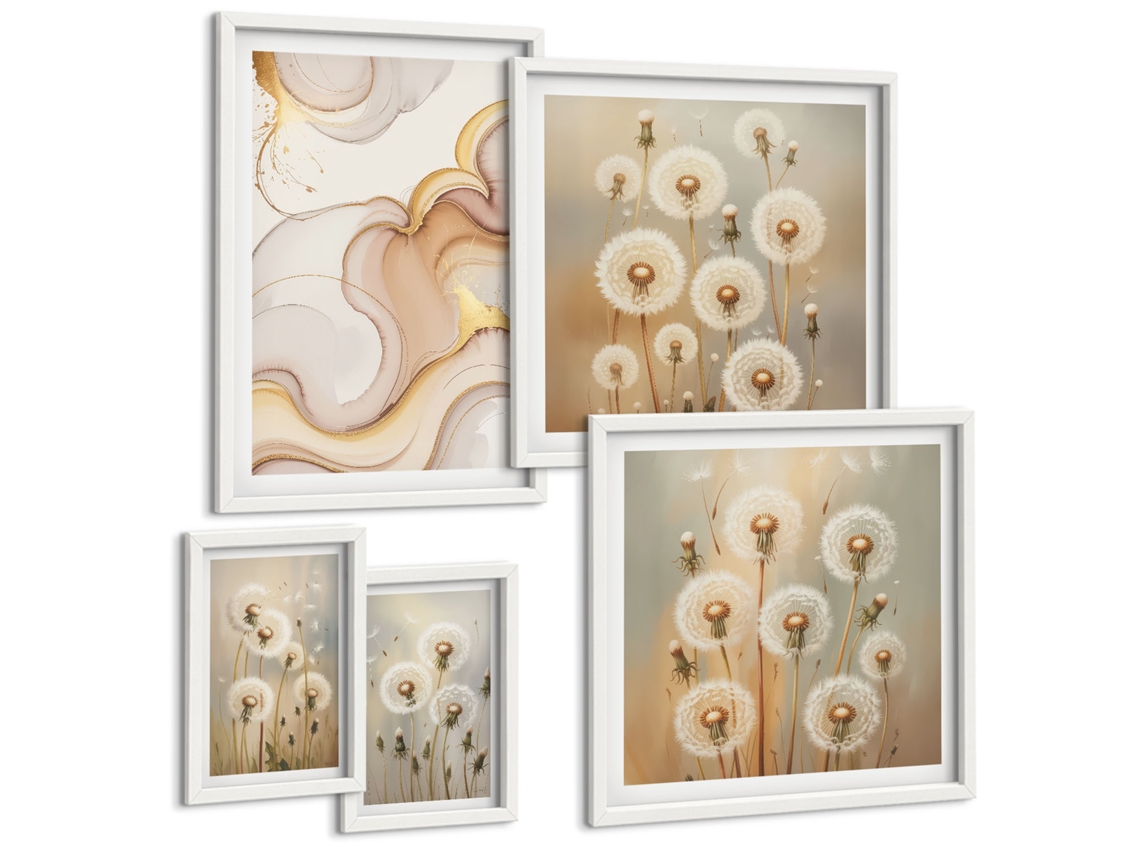 Galeria De Pinturas Murais Flores De Limão, Vista Para O Mar Moldura Branca Fotos Para O Escritório Espelharte (conjunto De 5 Imagens)