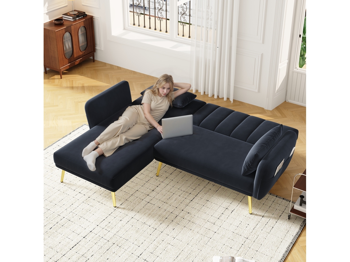 Sofá-cama Moderno Em L Com Chaise Longue E Função Dormir Para Sala E Quarto