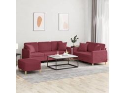 Vidaxl 3 Pcs Conjunto De Sofás Com Almofadas Tecido Vermelho-tinto