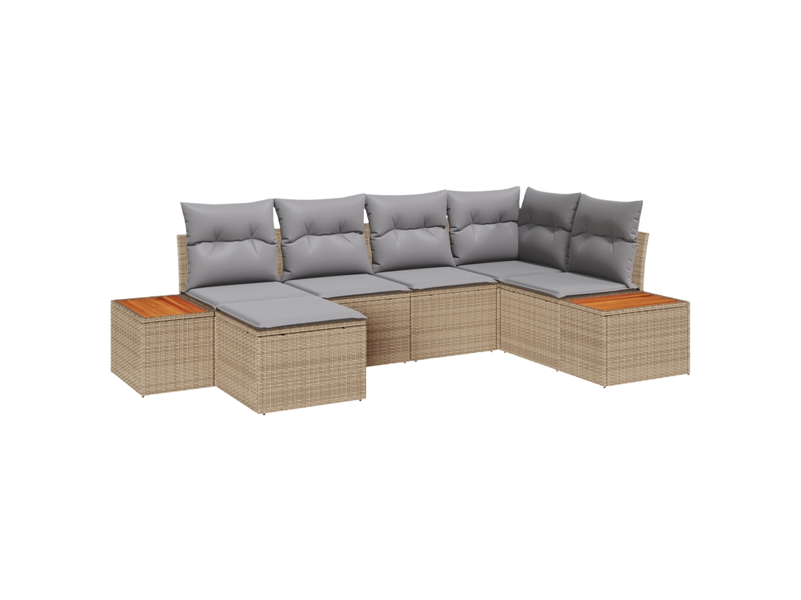 Conjunto 6 Sofá De Jardim Vidaxl Bege Vime Pe (264 X 154 X 69 Cm)