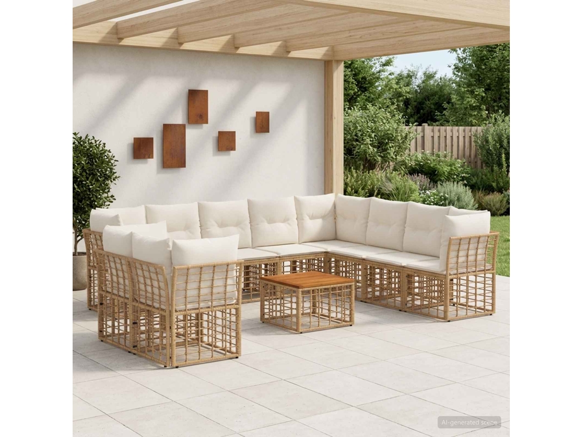 Vidaxl Conjunto De Sofás Para Exterior 11 Unid. Natural E Branco Creme