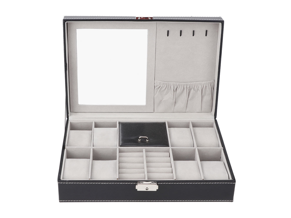 Caja De Relojes Com 8 Compartimentos Com Espelho Para Joias E Armazenamento