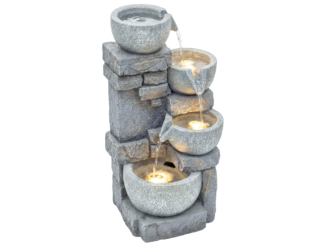 Fonte Jardim Led Cascata 4 Níveis Bomba Ajustável Cinzento