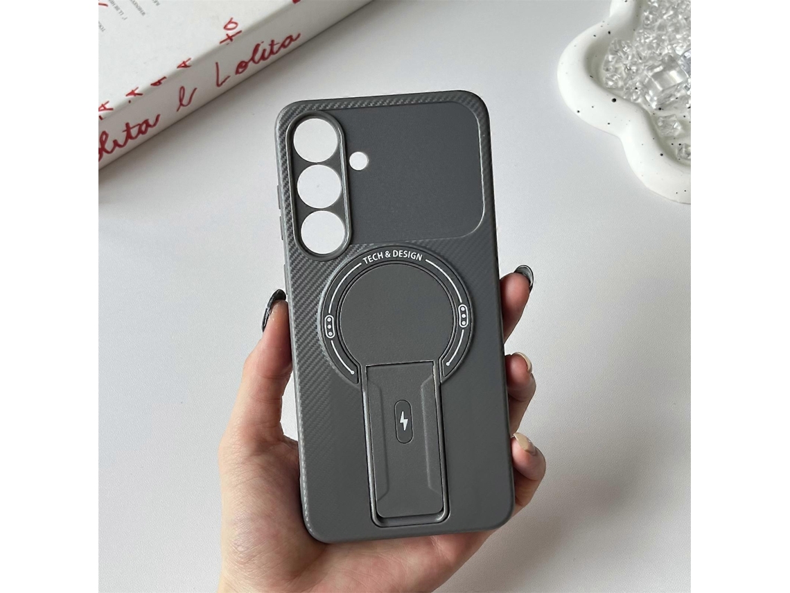 Capa Tkdaddy Para Samsung Galaxy S25/s24 Com Suporte, Textura De Fibra De Carbono, Pc Capa De Tpu Cinza