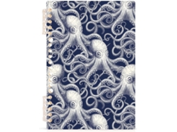 Caderno espiral em formato de pieuvre, com capa dura e linhas, tamanho A5, para uso diário, desenhado à mão por mulheres.