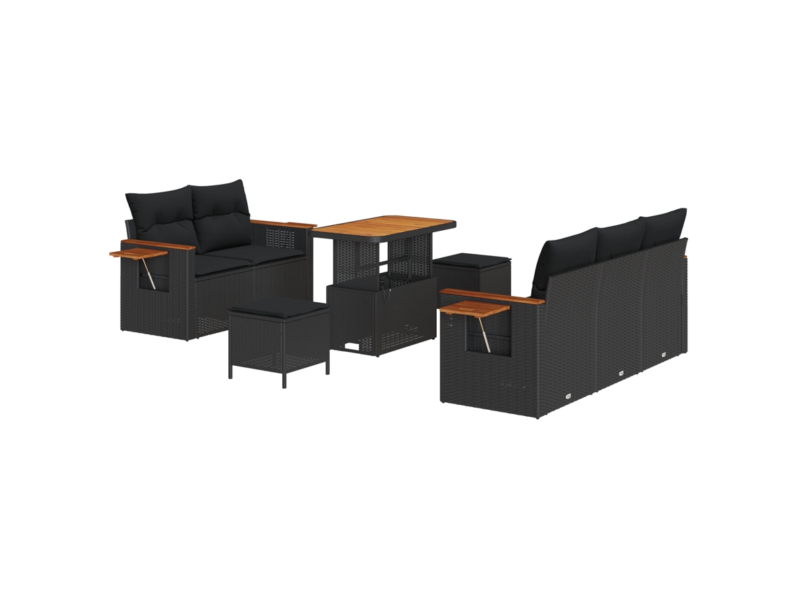 Conjunto 8 Sofá De Jardim Vidaxl Preto Vime Pe (90 X 55 X 71 Cm)