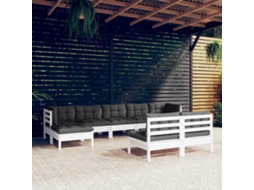 Conjunto Lounge Jardim 9 Peças C/ Almofadões Pinho Branco Dkd Home Decor