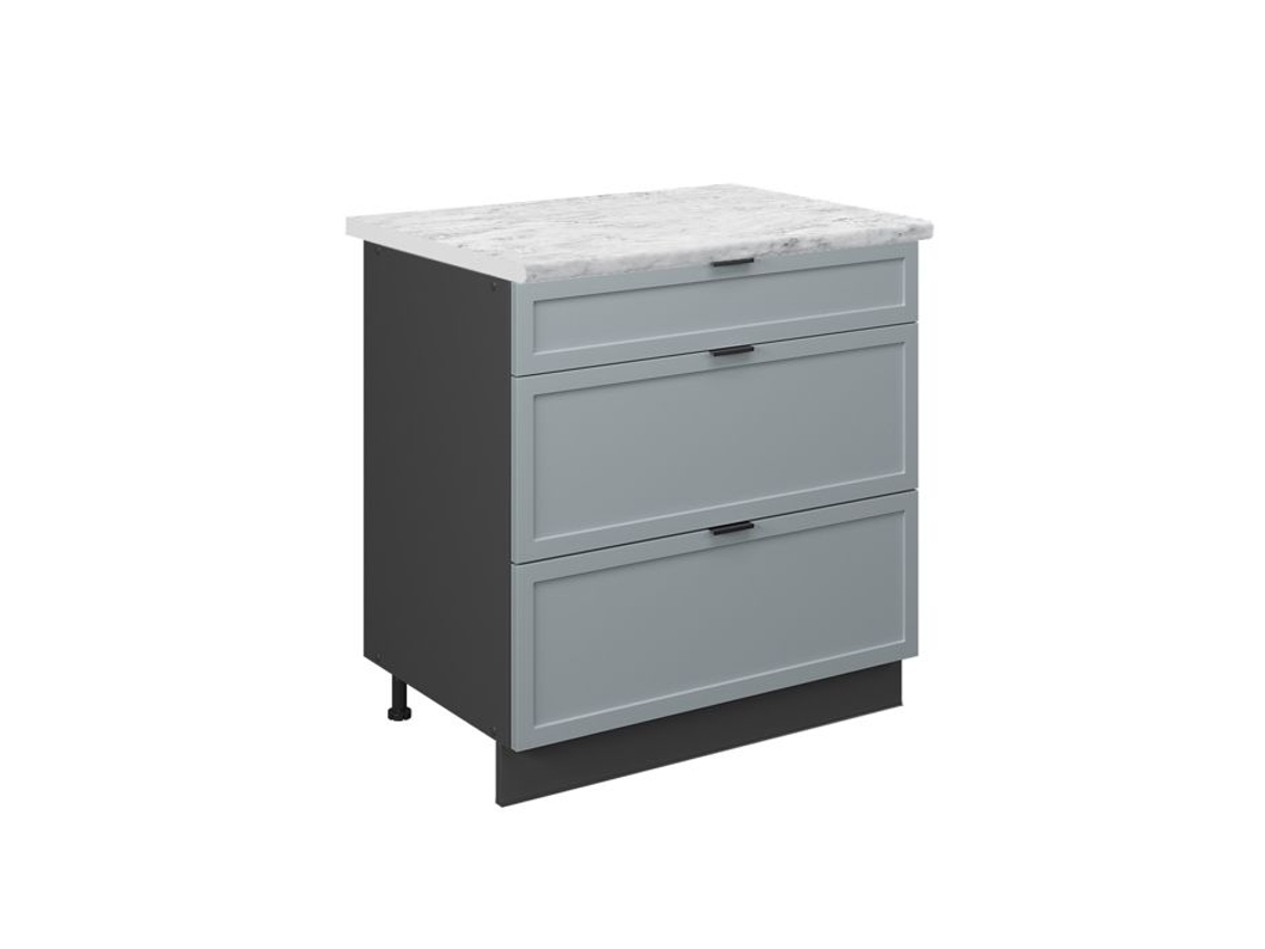 Armário de cozinha Fame-Line, 80cm com 3 gavetas, Mármore PT, Cinza azul claro, Antracite, VICCO