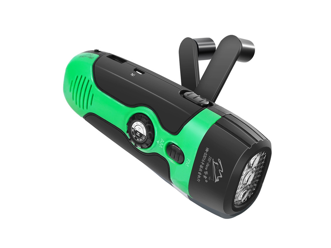 Rádio HEXINYIGJLY de Emergência Portátil com Manivela e Lanterna Led, para Uso Doméstico e em Situações de Sobrevivência no Exterior Verde