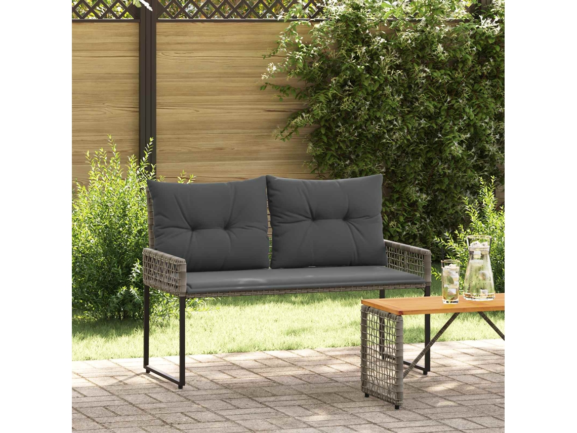 Vidaxl Banco De Exterior Cinza 118 X 55 X 82 Cm Rattan Pe E Tecido