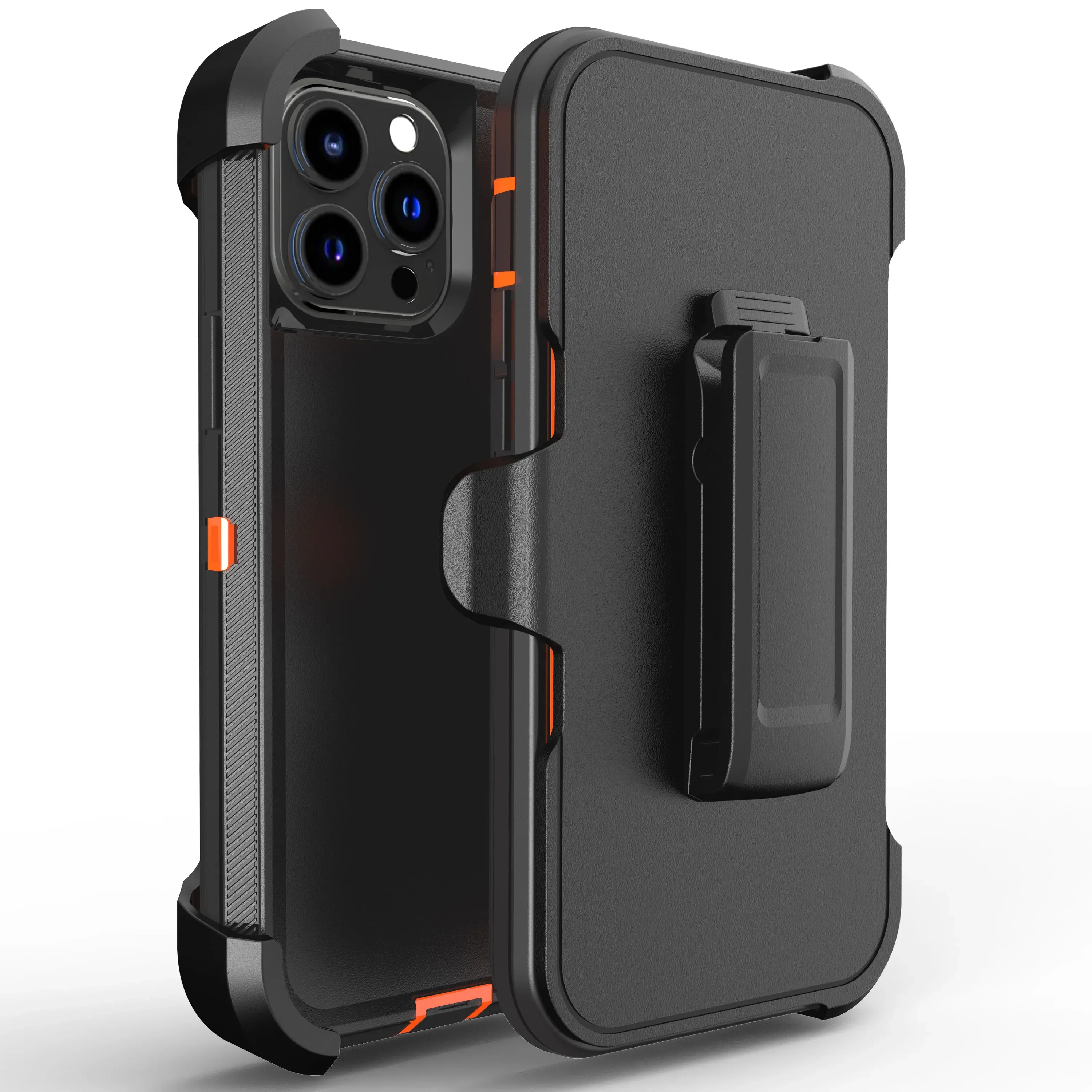 Capa Para Celular (preta/laranja, Iphone 15 Plus), Bordas Macias, Com Clipe Para Alça, Capa Protetora Rígida.