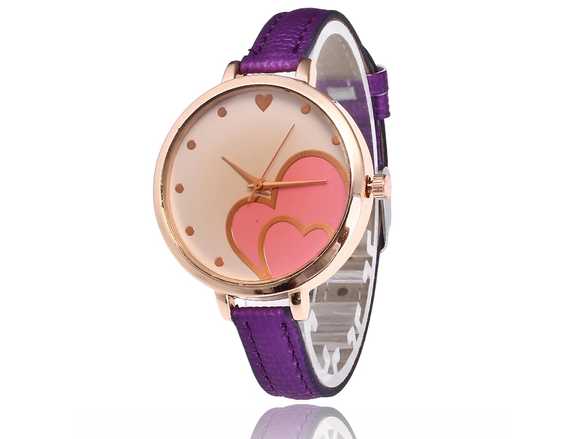 Relógio de Pulso Feminino de Moda Simples com Pulseira de Couro Estilo Coreano Roxo
