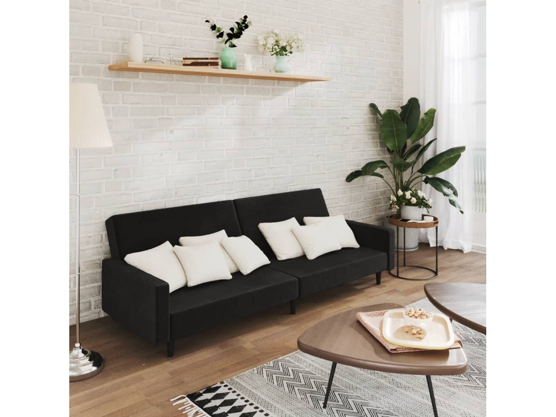 Vidaxl Sofá-cama De 2 Lugares Veludo Preto