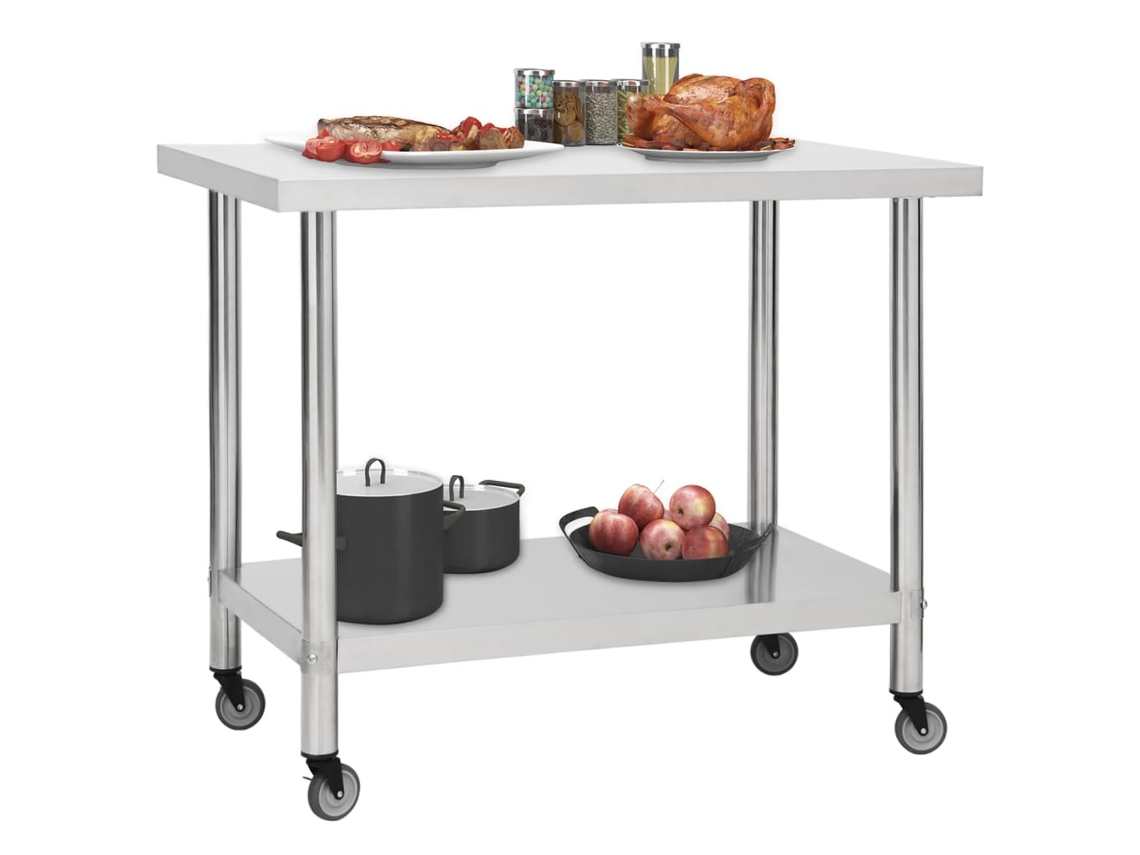Mesa de Cozinha com Rodas Aço Inoxidável 100x45x85 cm MAISON EXCLUSIVE