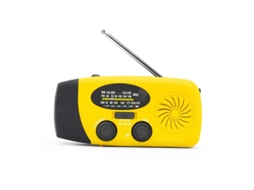 Rádio solar multifuncional de emergência YIZHOOD de 2000 mAh com manivela manual e lanterna amarela.