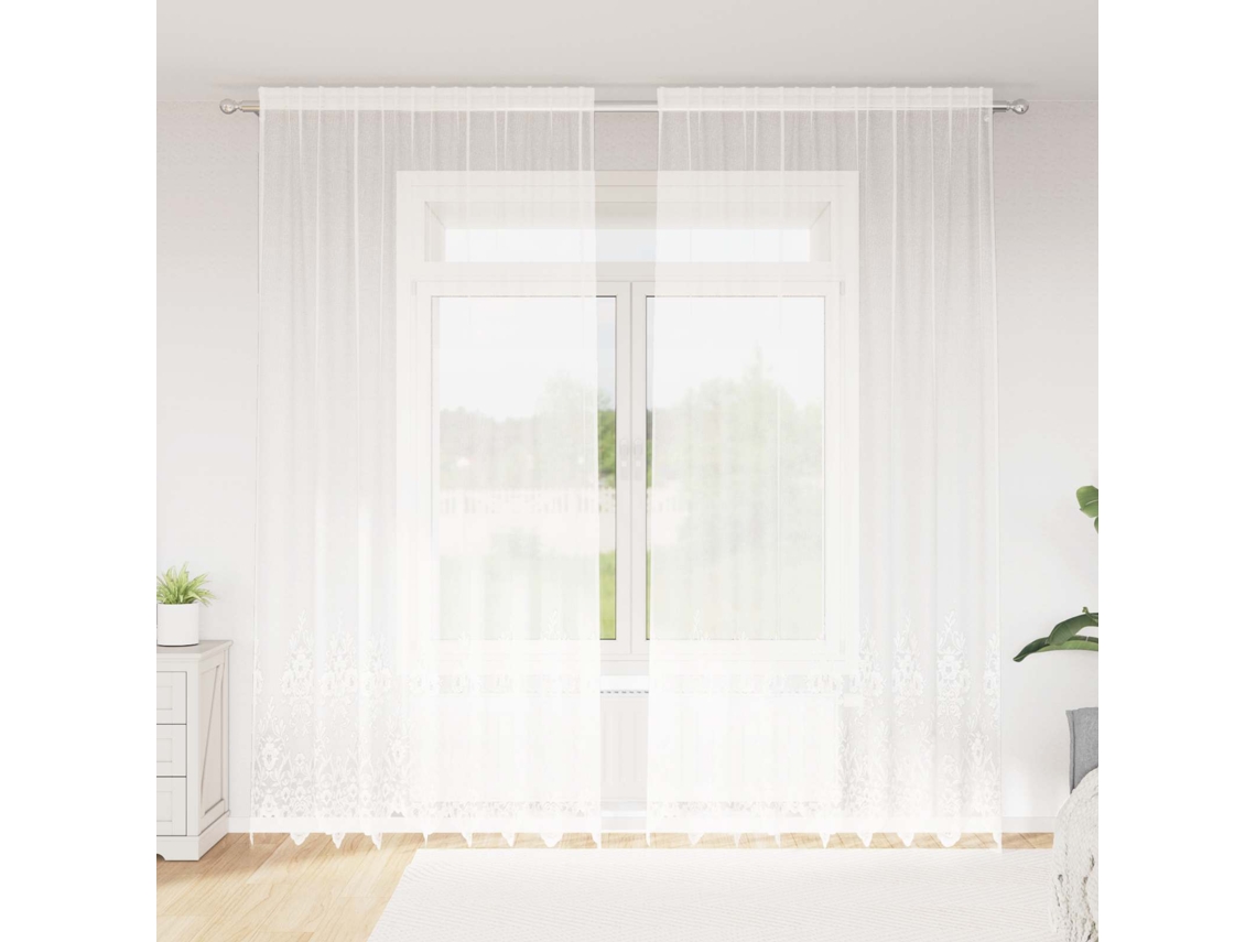 Vidaxl Cortina De Renda Branco 260x200cm Poliéster