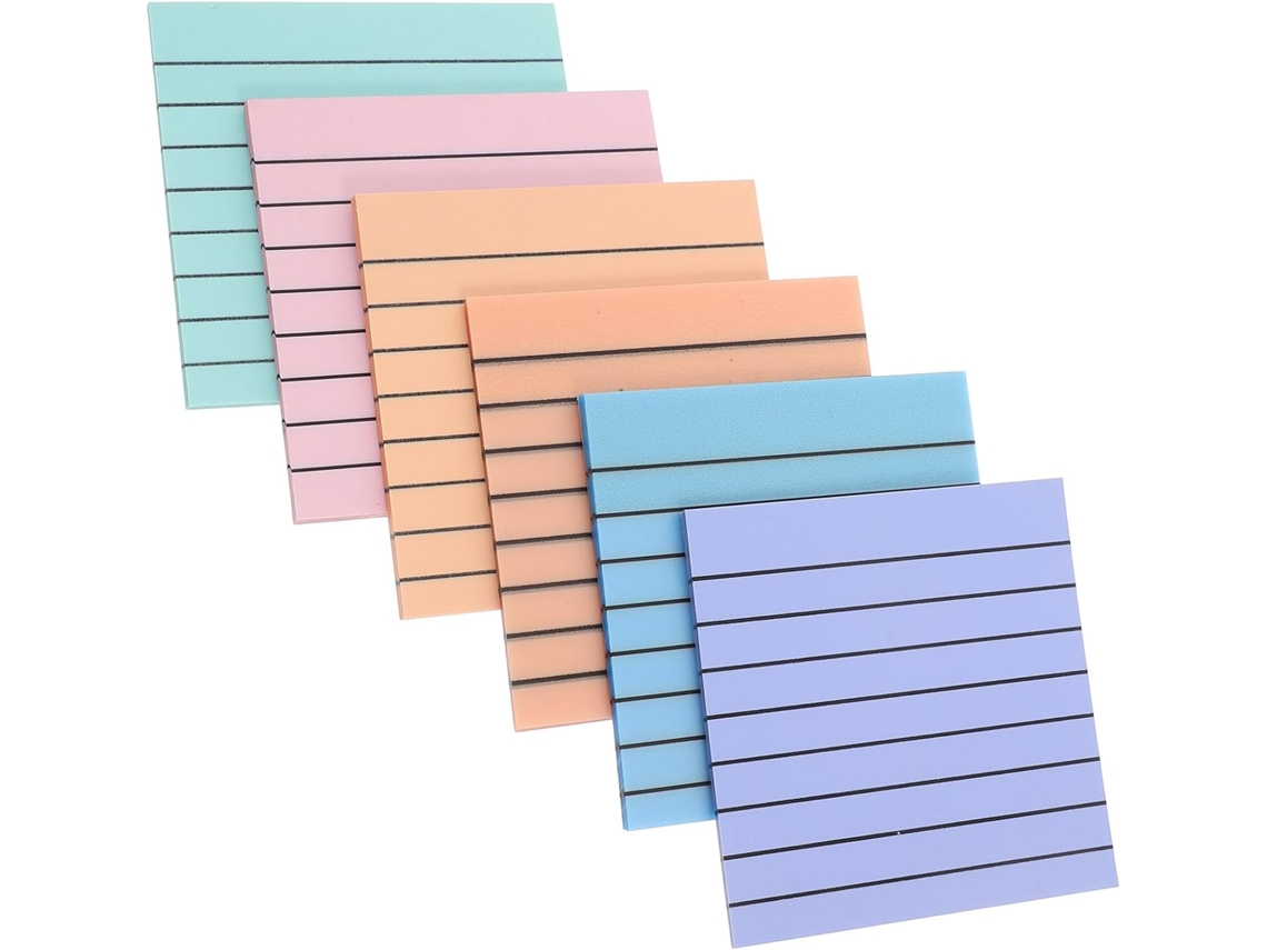 Conjunto de blocos de notas adesivas portáteis com linhas, em cores pastel e com adesivo espesso, ideais para escritório, escola e casa.