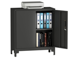 Armário de escritório em metal, com portas fecháveis, 2 níveis, preto