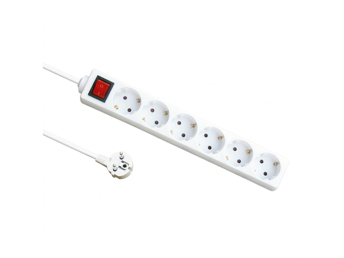 Bloco De Tomadas Abrila Alargadera 6 Tomadas 3 M 3500 W Branco Com Interruptor