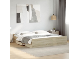 Cama De Casal | Camas Para Quarto | Estrutura De Cama C/ Gavetas Derivados Madeira Carvalho Sonoma