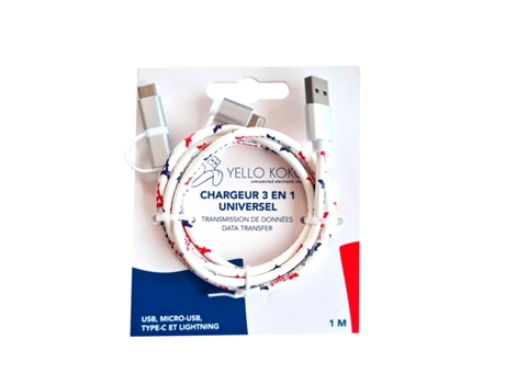 Cabo Fastcharge De 1 M Usb 3a Plano Kami Para Microusb, Usb C, Lightning Branco Yello Koko