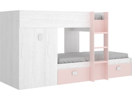 Conjunto de Quarto  (2 Camas + Escada + Armário + Gavetas) (Azul e Branco)