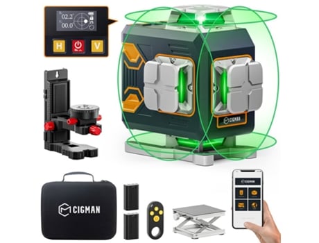Nível Laser Cigman Cm S02 4x360° 16 Linhas Controlo App Ecrã Lcd 40h Ultra Tempo De Funcionamento