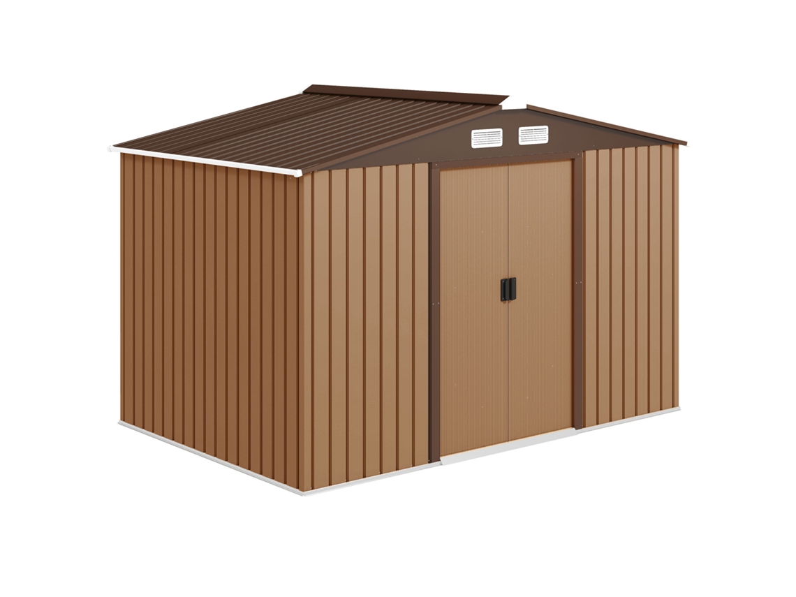 Abrigo de Jardim 4,83 m² 277x195x192 cm com Base de Reforço para Armazenamento de Ferramentas Marrom
