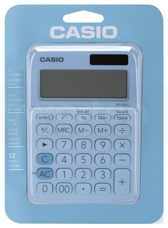 Calculadora Básica CASIO MS-20UC-LB Azul Claro (12 dígitos)
