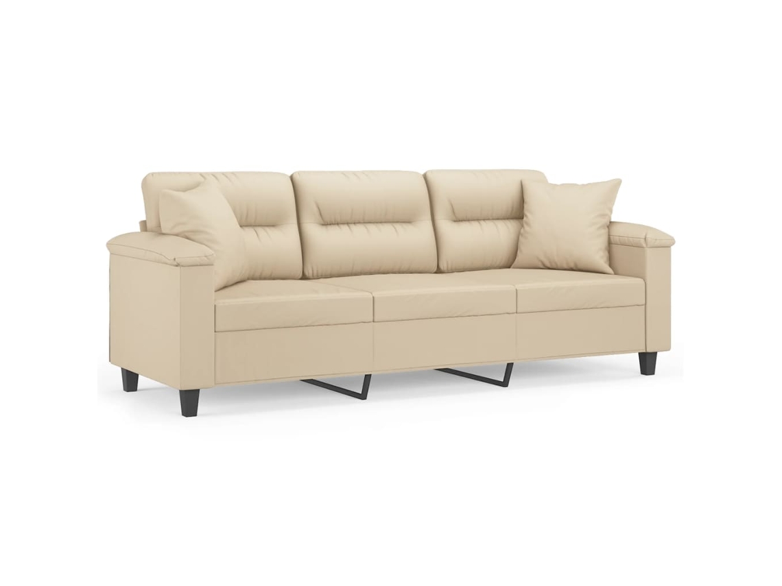 Maison Exclusive - Sofá 3 Lugares C/ Almofadas 180 Cm Microfibra Cor Creme