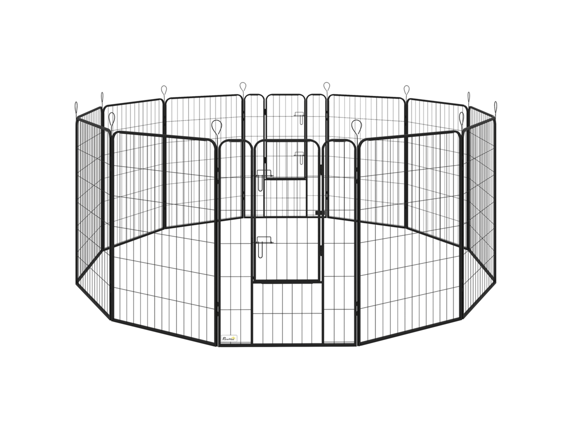 Parque para Cães 12 painéis 2 portas cercadinho de aço interior e exterior preto 80x120 Cm | S/MARCA