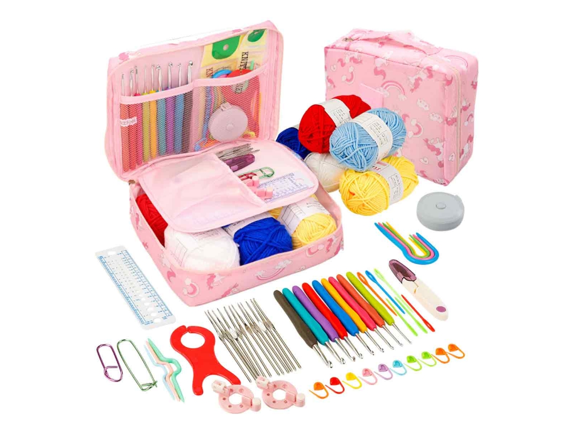 Kit De Crochê 64 Peças Para Iniciantes Adultos E Crianças Conjunto Para Aprender Crochê Com Agulhas, Linhas E Agulhas De Aço