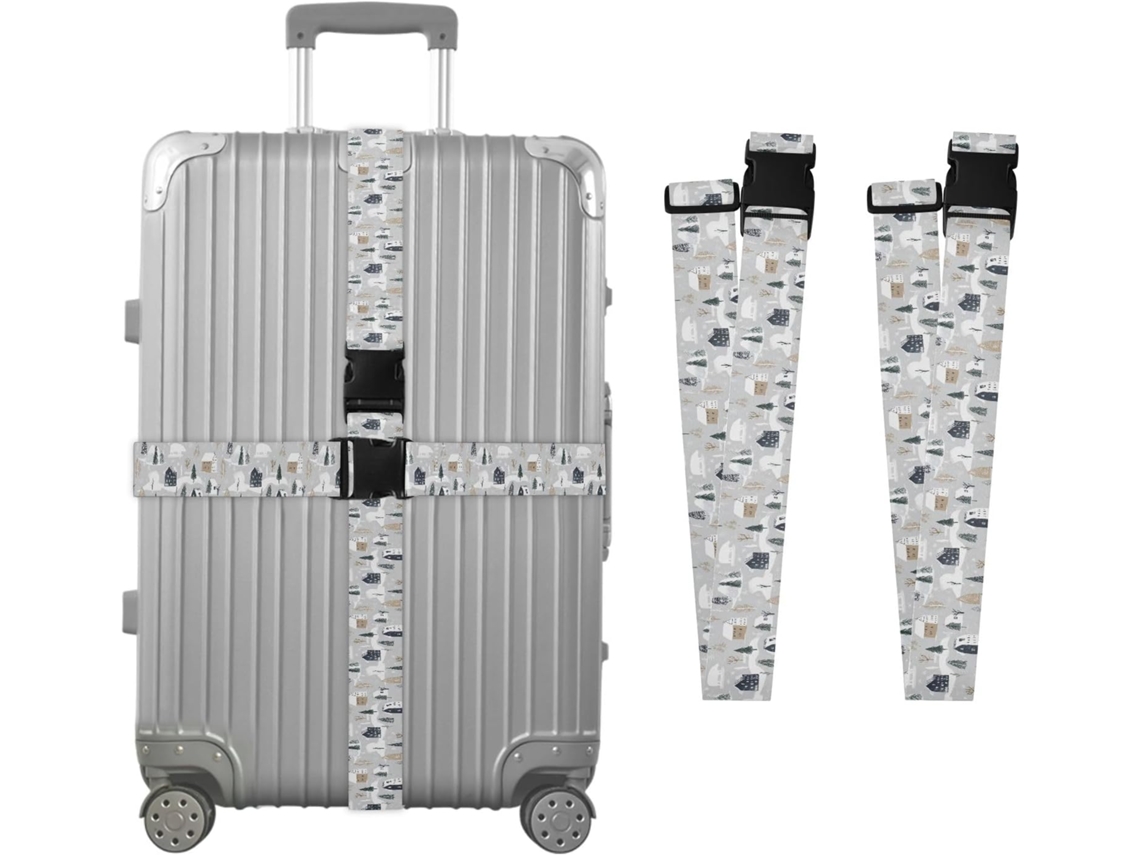 Conjunto De 2 Cintas Bagagem Com Estampa Urso Polar Inverno Para Malas, Cintas De Viagem, Acessórios De Cinto, Conector
