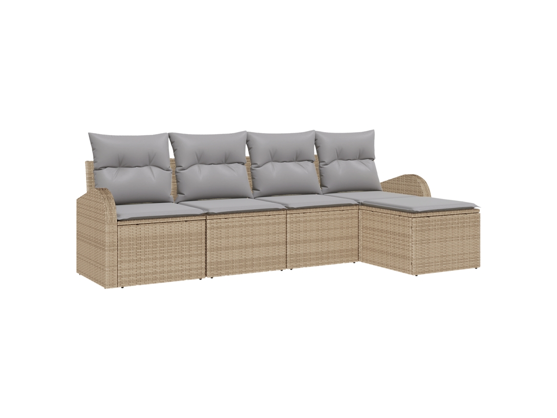 Conjunto 5 Sofá De Jardim Vidaxl Bege Vime Pe (124 X 62 X 85 Cm)