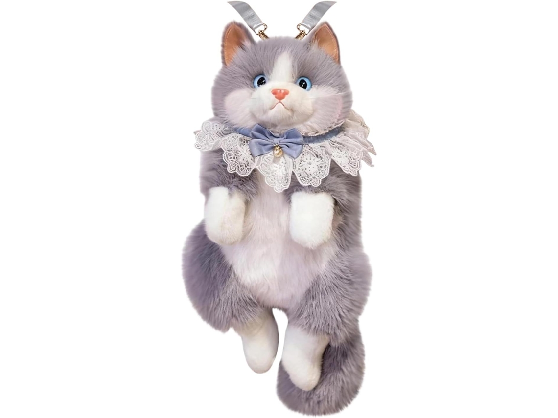 Mochila Pelúcia Escolar Fofa Em Formato Gato Com Amplo Espaço. Design Realista Um Dispositivo Emite Miado
