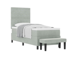 Cama Box com Colchão Cinzento Claro Veludo MAISON EXCLUSIVE (80x200 cm)