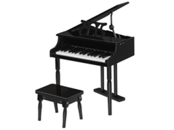 Piano cauda infantil de madeira, 30 teclas, banco, suporte de partituras, MDF preto S/MARCA