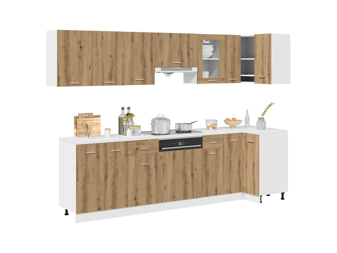 Vidaxl 11 Pcs Armário Cozinha Conj. Deriv. Madeira Lyon Carvalho Artisiano