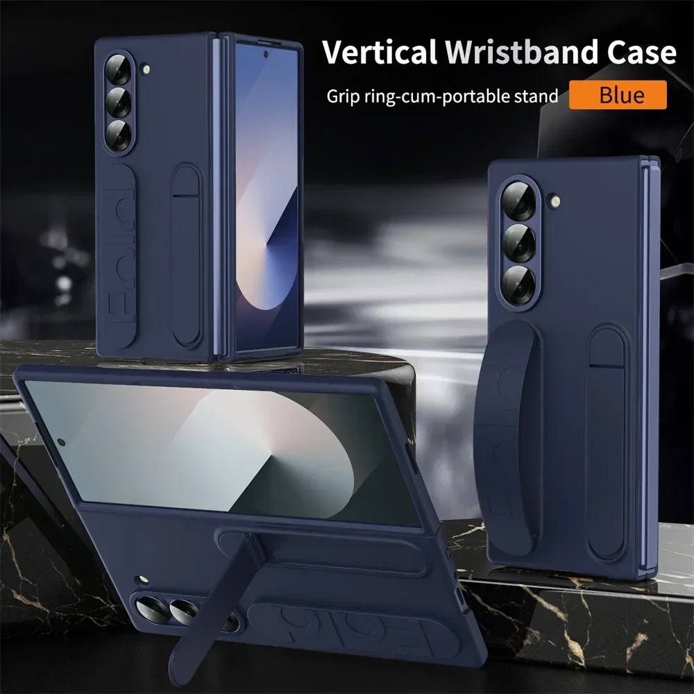 (azul Escuro, Galaxy Z Fold7) Capa Para Celular Com Alça De Pulso, Suporte Dobrável Oculto, Feita De Silicone.