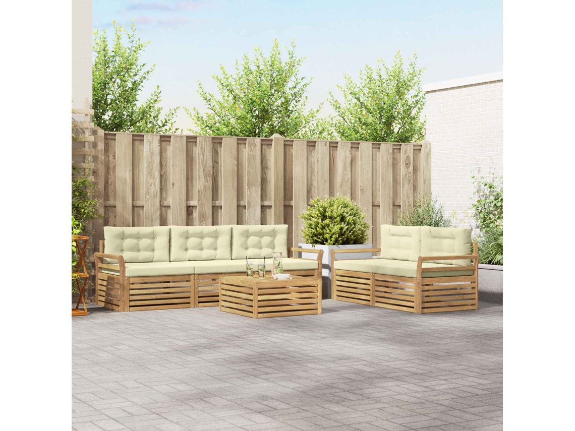 Vidaxl Conjunto De Sofás Para Exterior 6 Unid. Branco E Creme