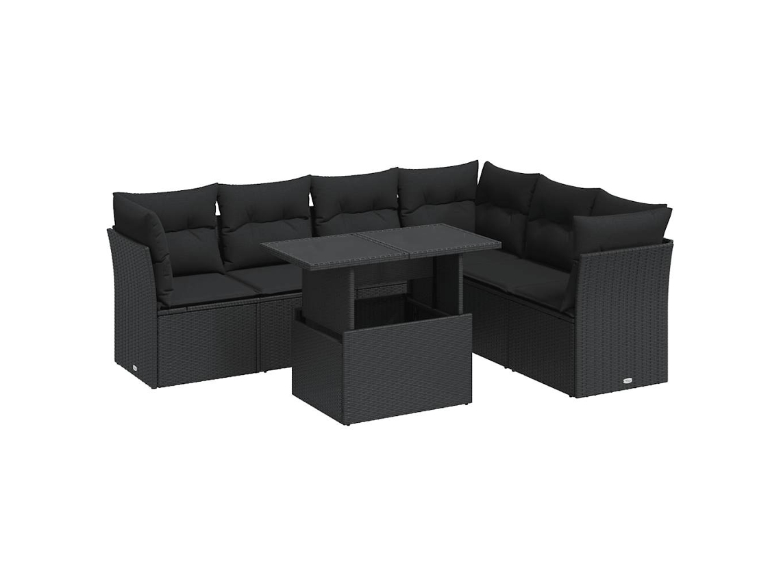 Conjunto de 7 Sofás para Jardim com Almofadões Vime Pe Preto MAISON EXCLUSIVE (N/A)