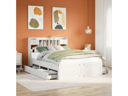 Vidaxl Cama Com Estante Sem Colchão 140x190 Cm Pinho Maciço Branco
